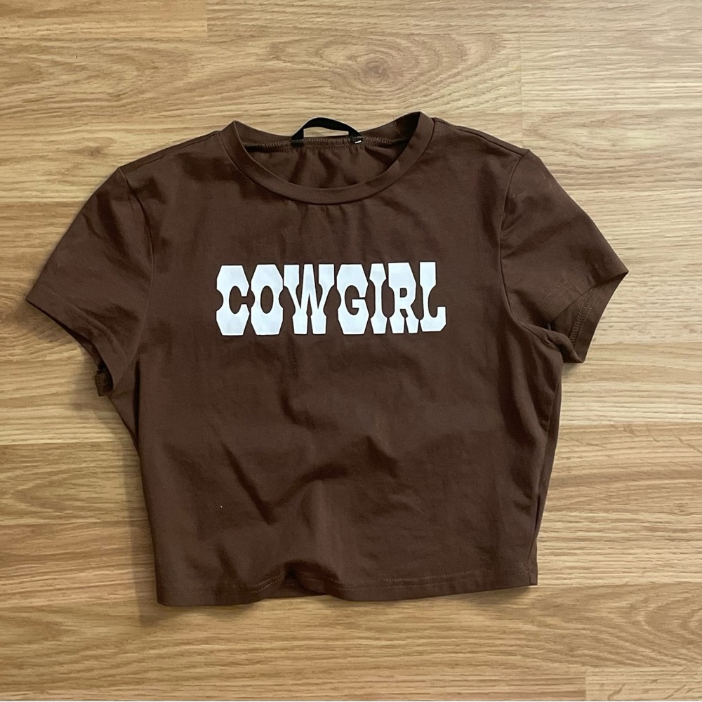 cute cowgirl brown baby tee small